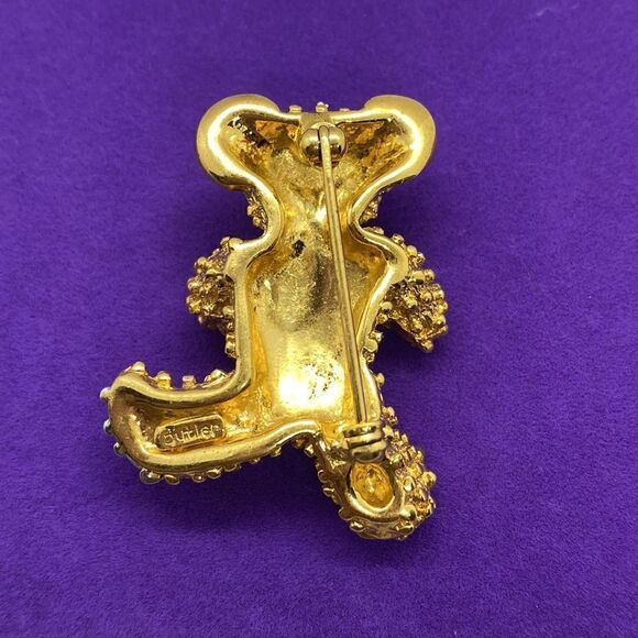 💛 Gold Plated Vintage Butler Bear Brooch - Picture 2 of 3